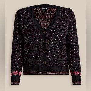 TORRID Cardigan Drop Shoulder V-Neck Button Front Sweater with Hearts on Sleeves